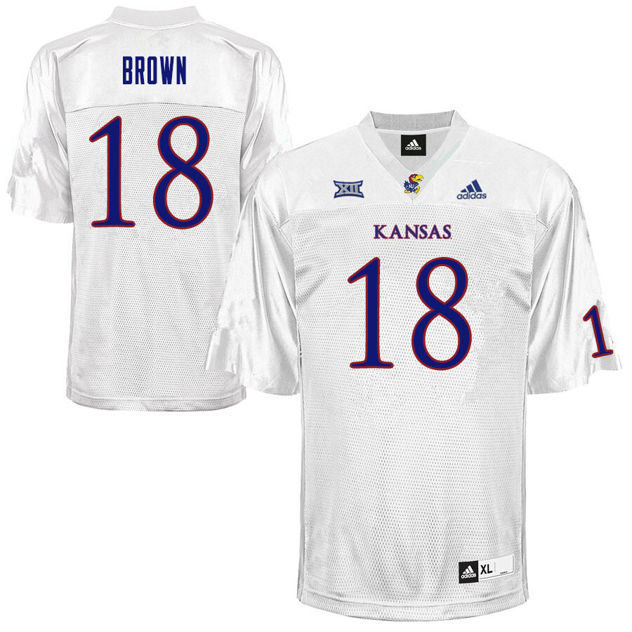 Men #18 Jordan Brown Kansas Jayhawks College Football Jerseys Sale-White - Click Image to Close